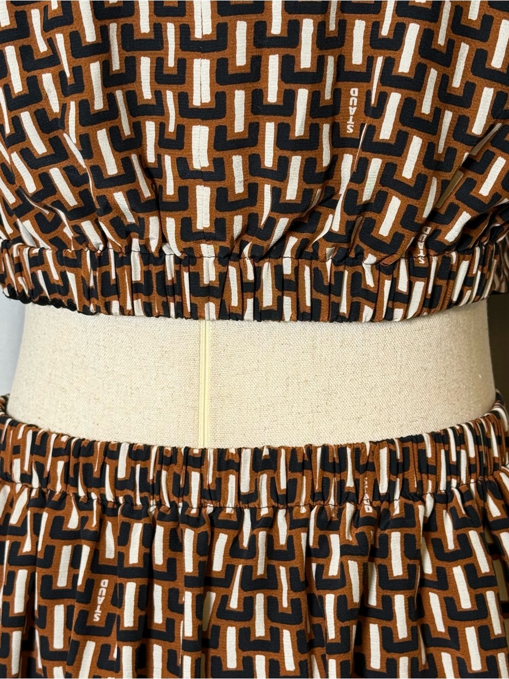 Staud Epona Mini Dress Medium NWT Basketweave Print Cutout Puff Sleeve Dress - Picture 14 of 16